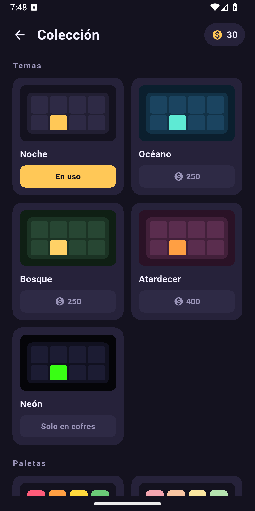 La colección de temas y pieles